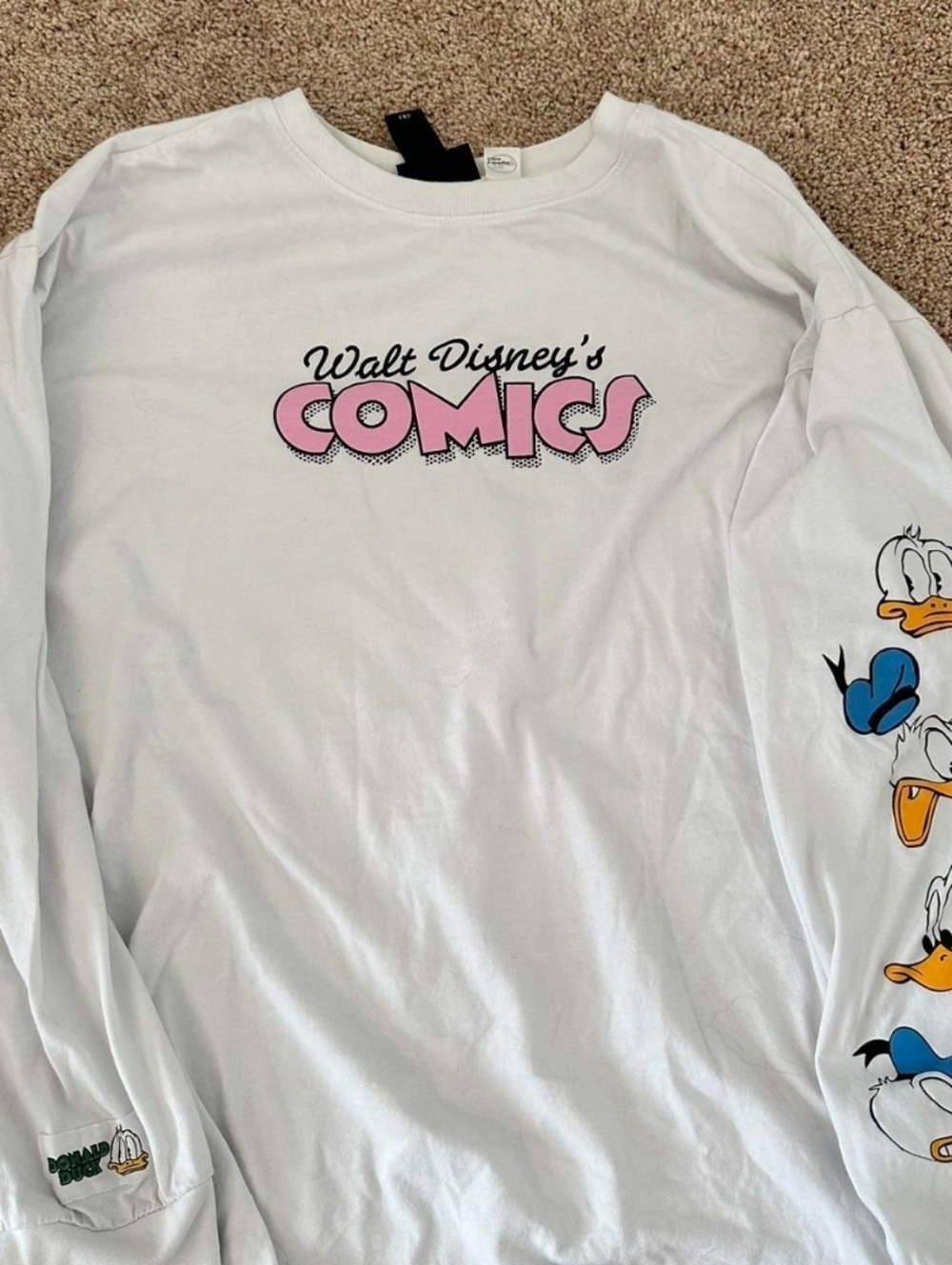 H&M Walt Disney Comics Donald Duck Long Sleeve Cotton Tee White Small